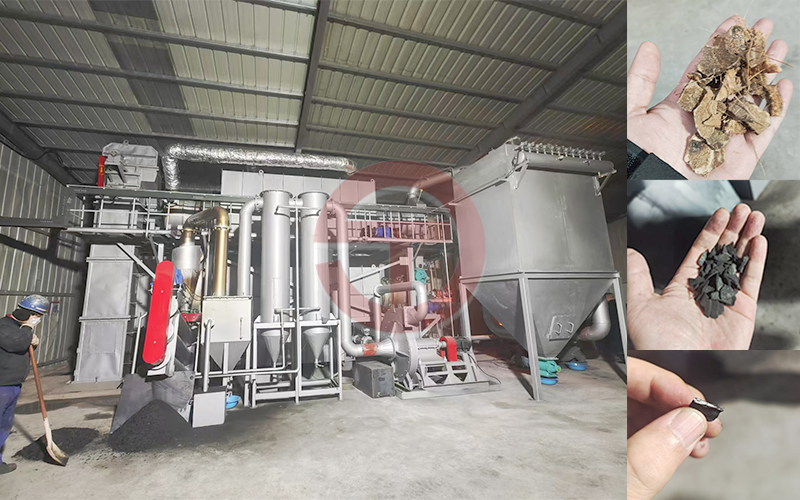 Jiutian Machinery Coconut Shell Carbonization Machine Successfully Tested with Material